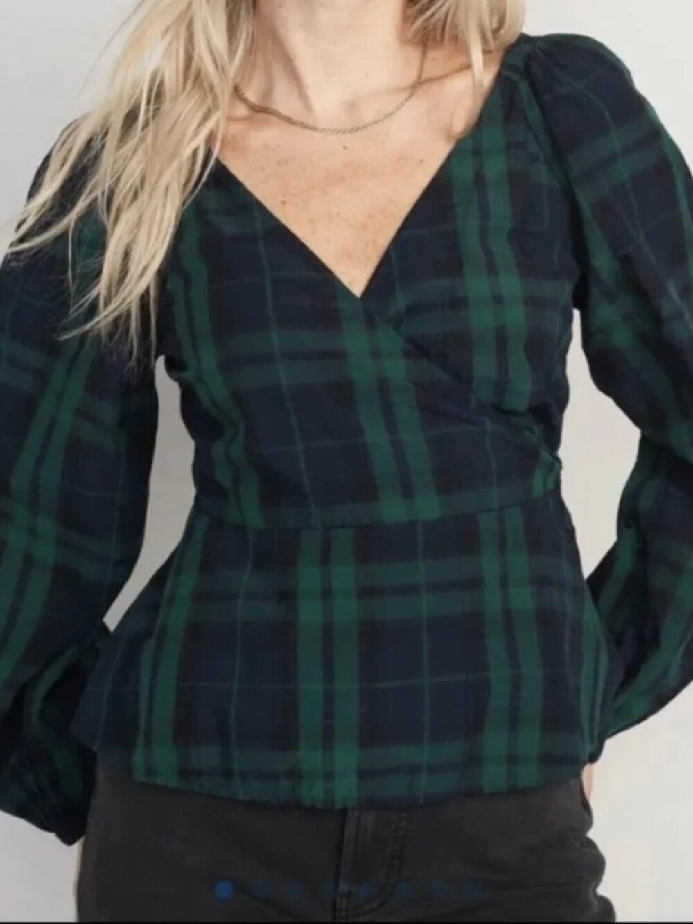 Puff Sleeve Tartan Wrap Top